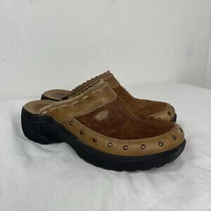 Romika Caramel Leather Mules Pony Hair Size 8.5, comfort, anti shock outsole